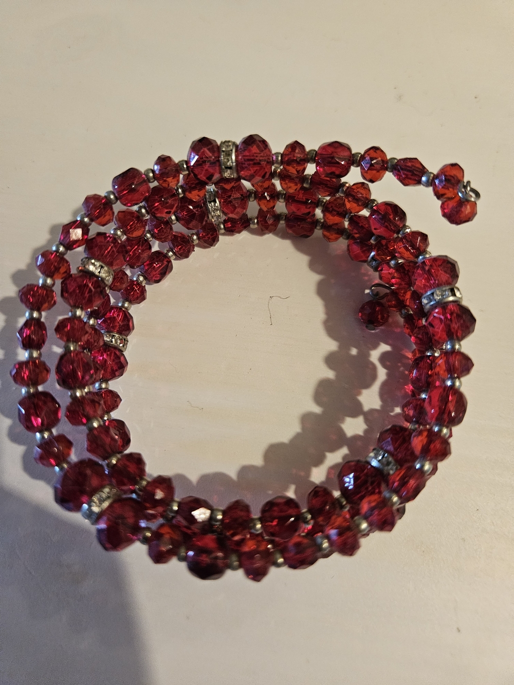 Red Crystal Coil Bracelet - Sparkling Red Beaded Wrap